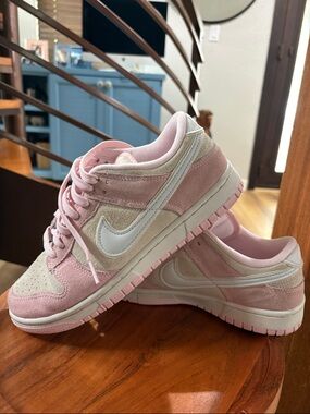 Nike  Dunk Women's Low-Top Pink & Cream Suede Sneakers with White Swoosh